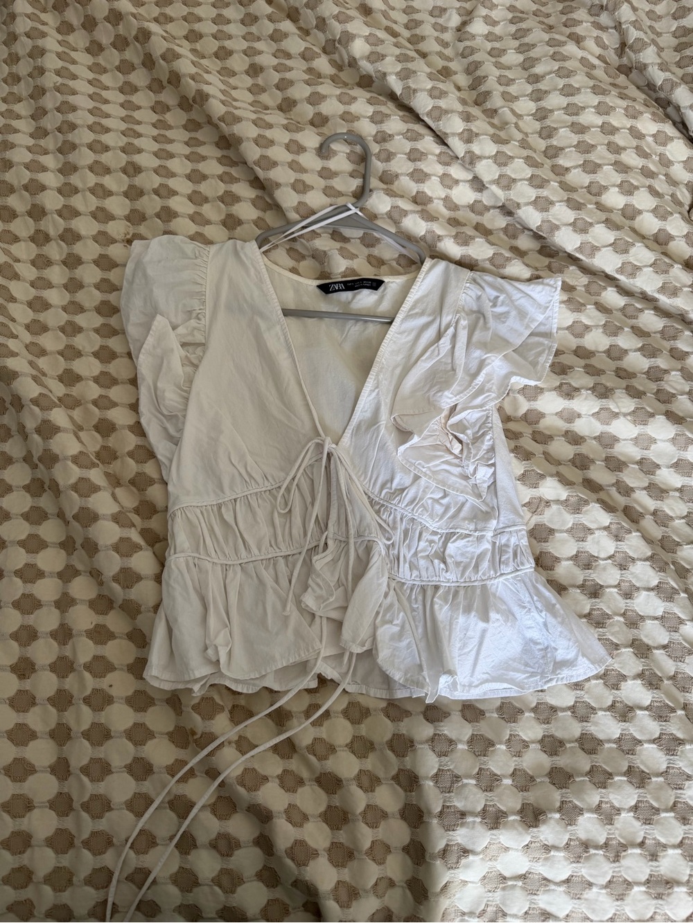 Zara White Ruffle Tie-Front Blouse